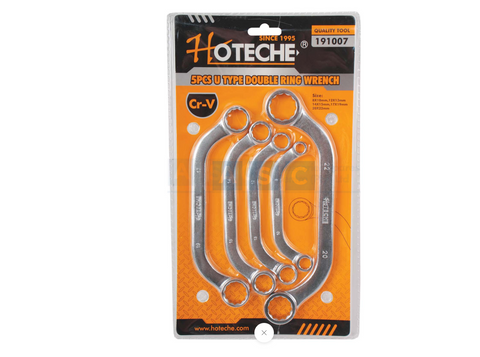 DOUBLE RING SPANNER U-TYPE 5PCS 8X10/12X13/14X15/17X19/20X22Mm