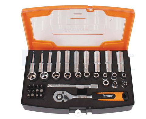 SOCKET SET 37PC 1/4DR.W/RATCHET Socket: 4/4.5/5/ 5.5/ 6 to 13mm. deep so
