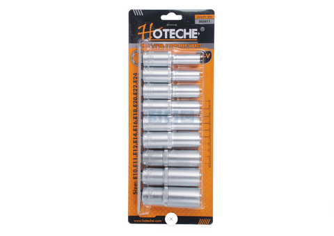 E-SOCKET TUBE SOCKET 9PC 1/2DR E10/11/12/16/18/20/22/24