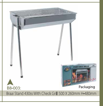 BRAAI STAND S/STEEL 430SS W/CHECK GRILL