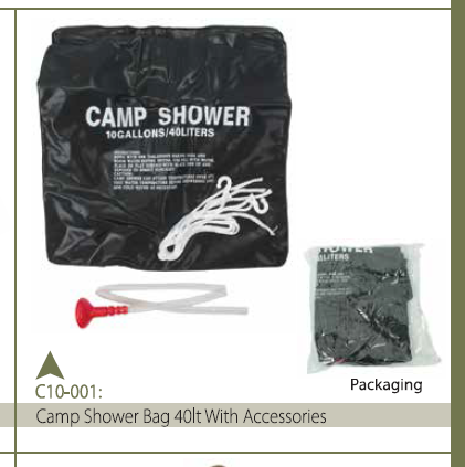 CAMP SHOWER BAG 40LT W/ACCESSORIES
