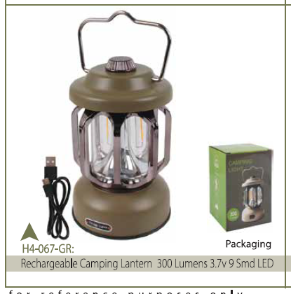 CAMPING LANTERN 250LM 3.7V 9 SMD W/3