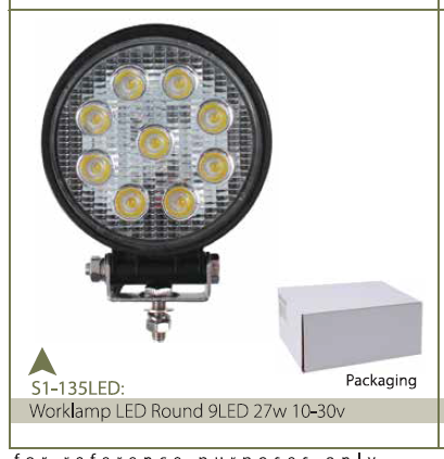 WORKLAMP LED RND 9LED 27W 10-30V