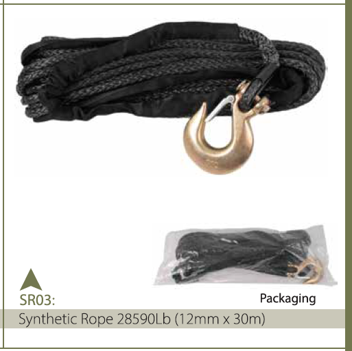 SYNTHETIC ROPE 28590LBS(12MMX30M) GREY – FAB AUTO PARTS